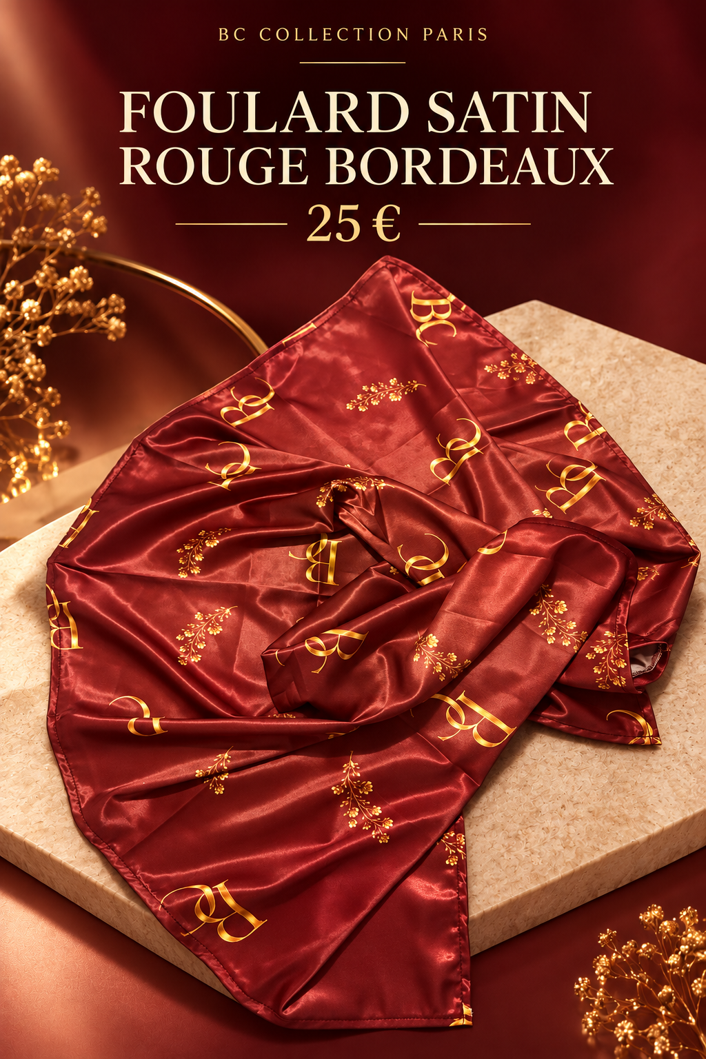 Foulard Satin rouge bordeaux