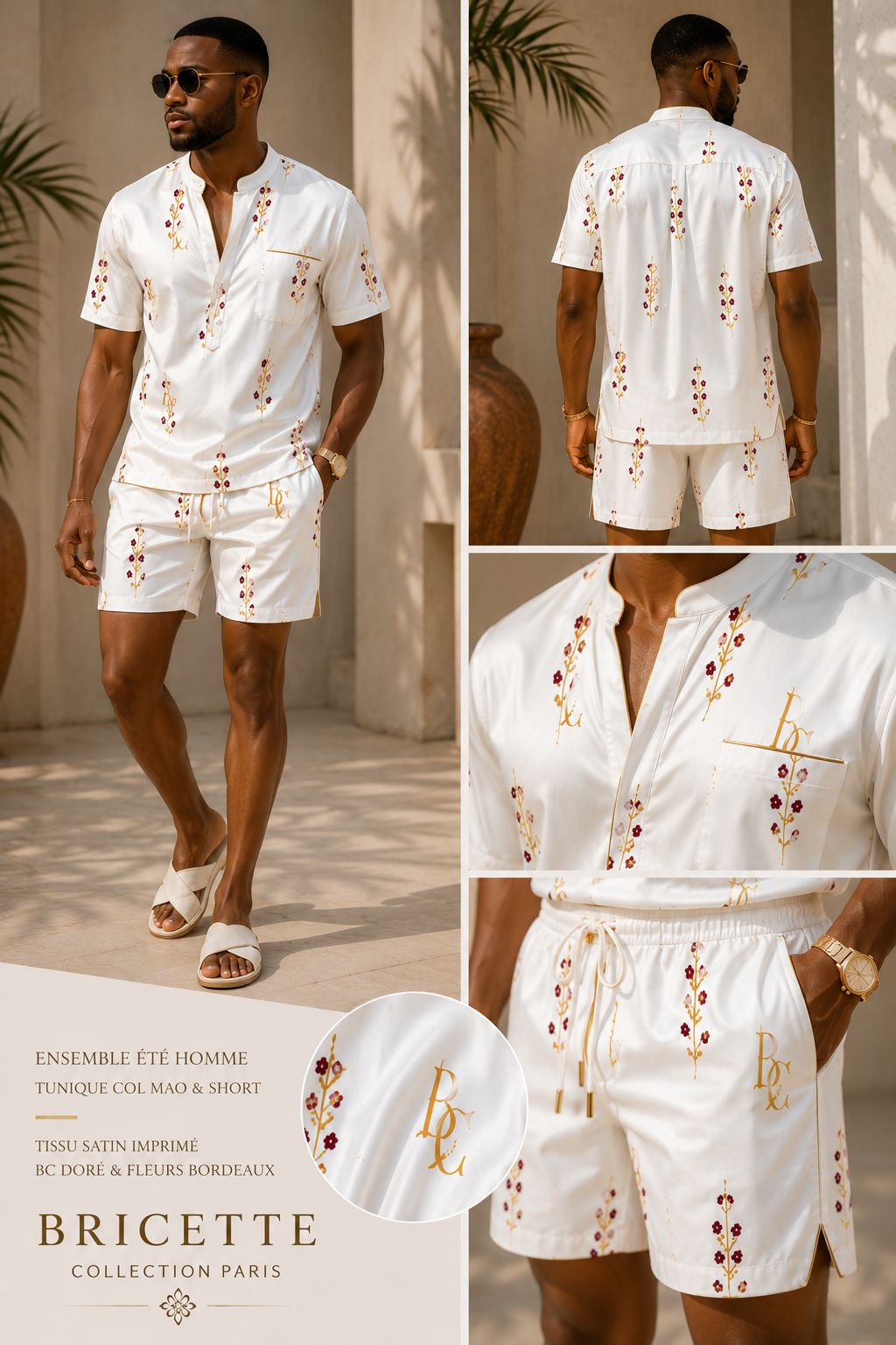 Ensemble Eté Homme Tunique Col Mao & Shirt