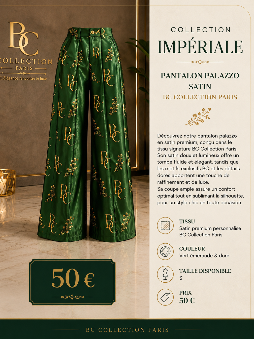 Pantalon Impériale Palazzo satin